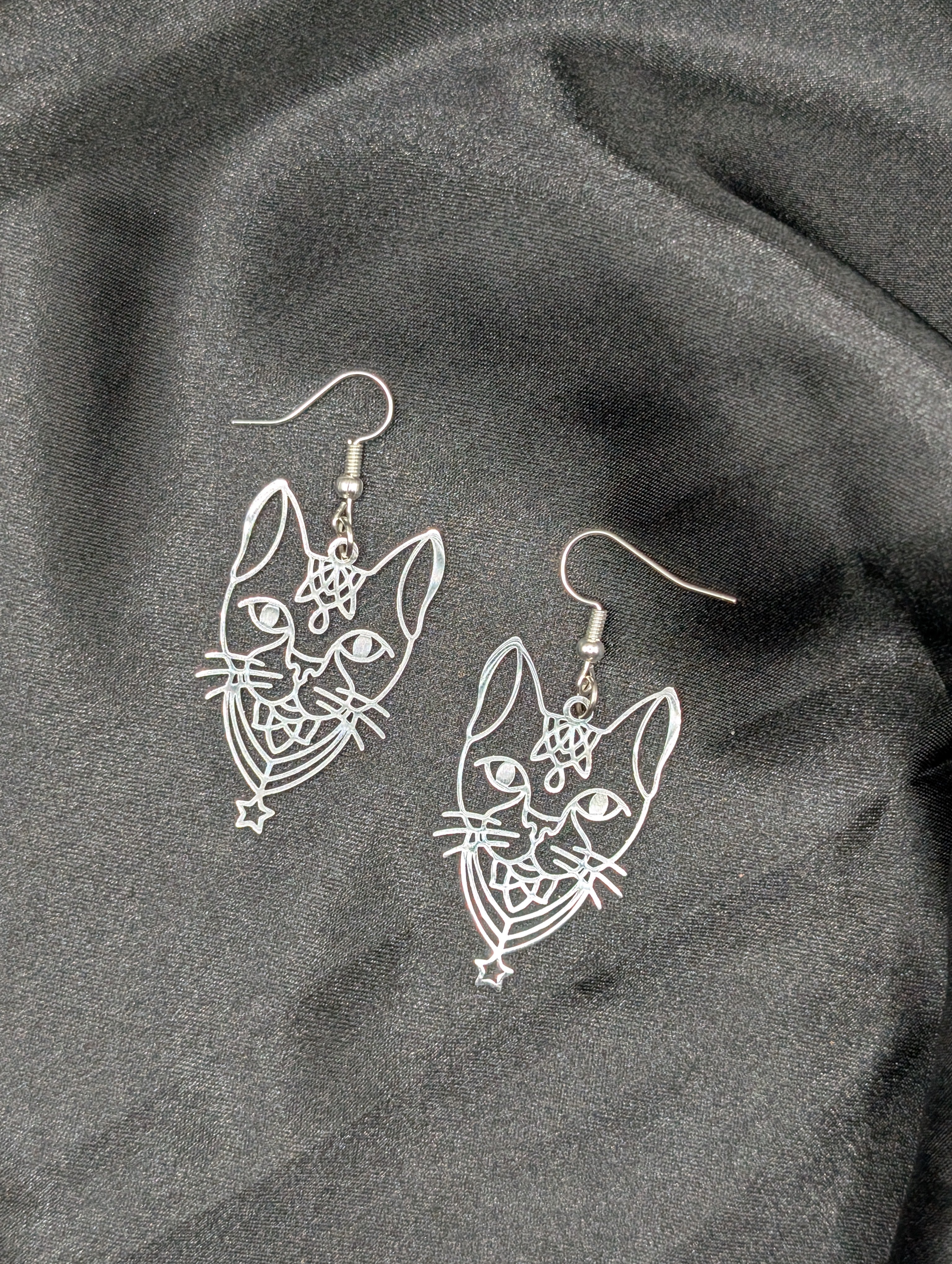 Metal Cat Witchy Earrings