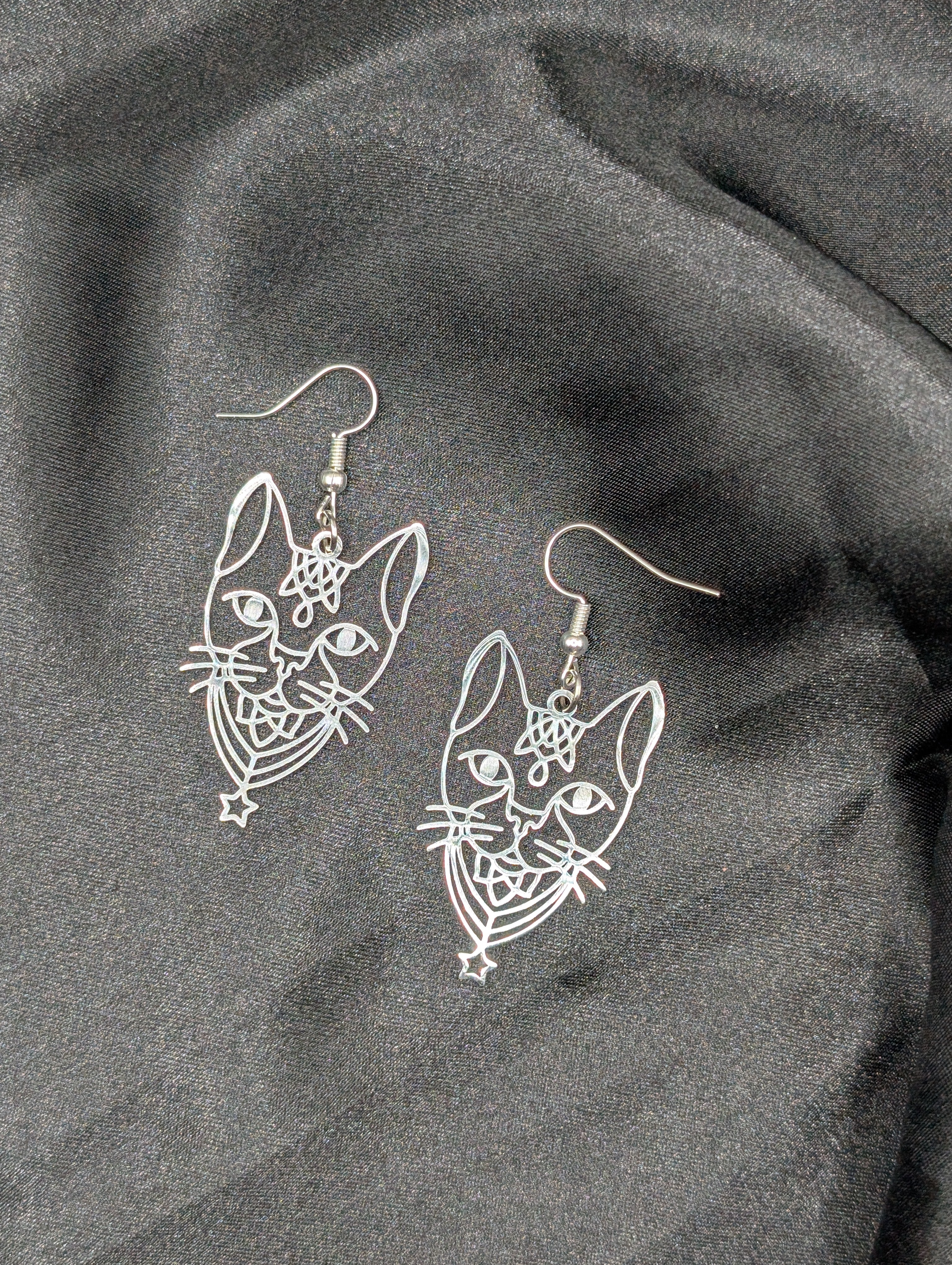 Metal Cat Witchy Earrings