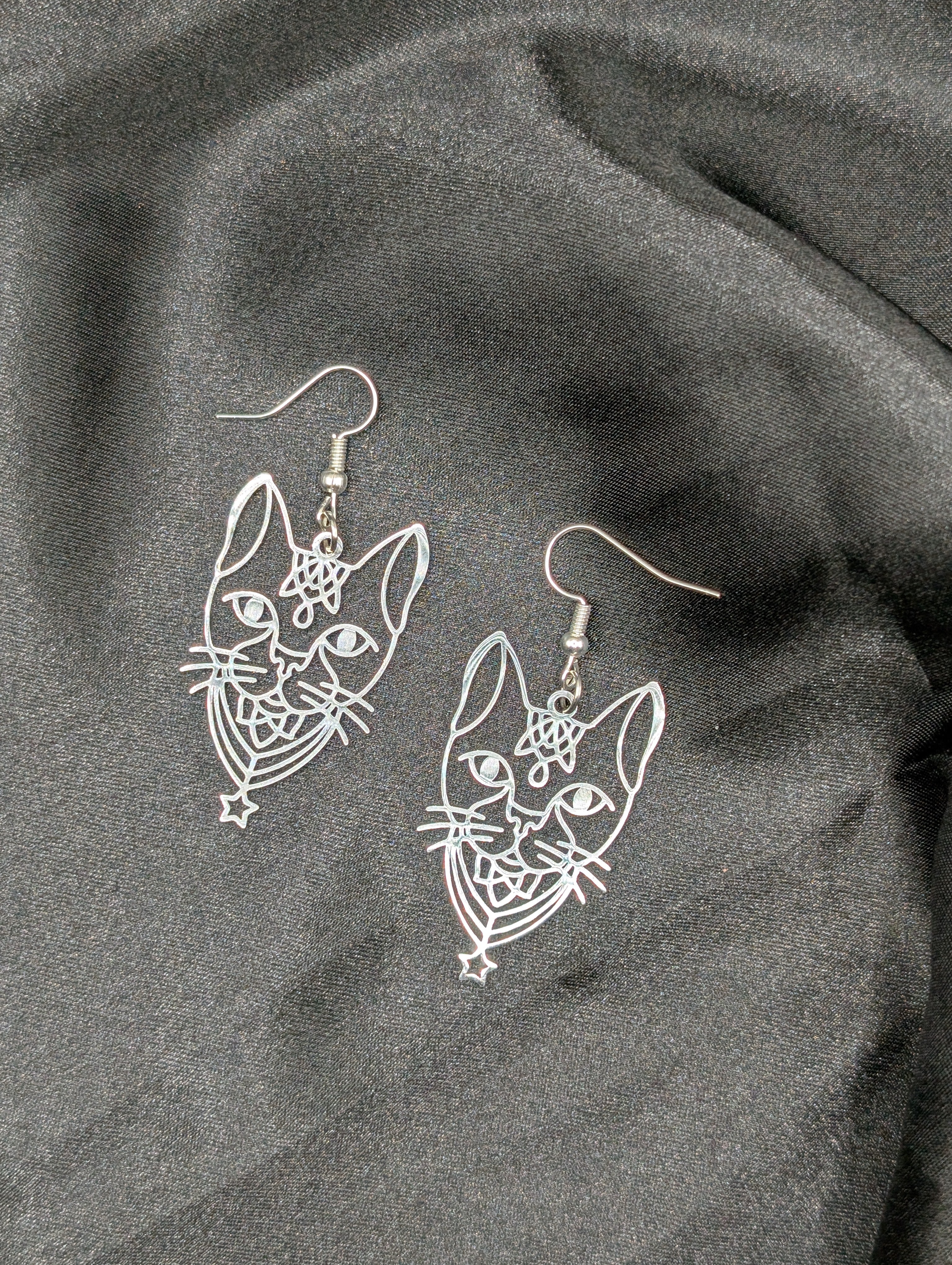 Metal Cat Witchy Earrings